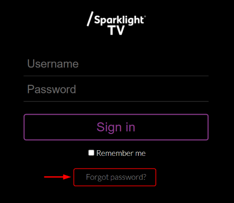 Screenshot Password Reset Forgot Password for Sparklight TV