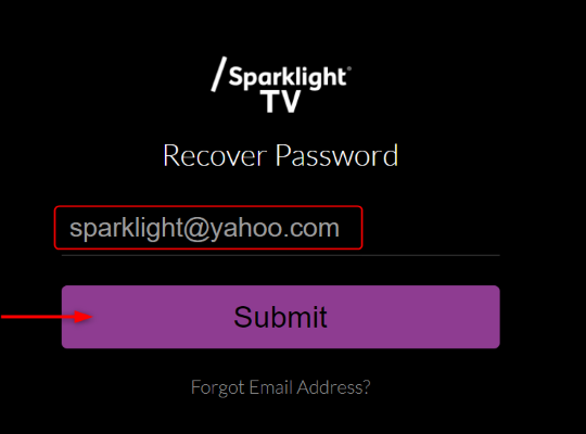 Screenshot for Password reset to recover password for Sparklight TV