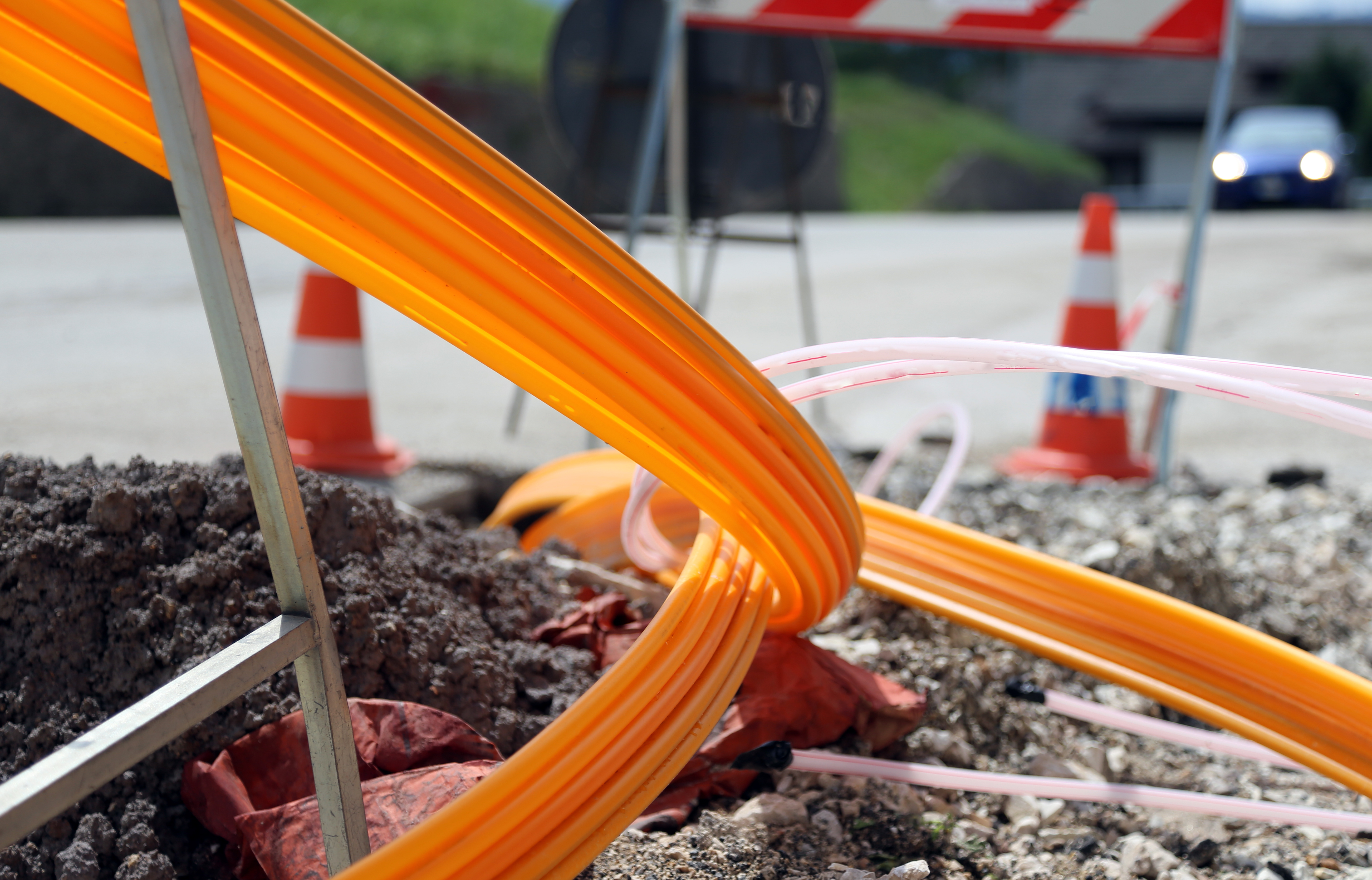 View of optical fiber installation by fiber optic internet providers