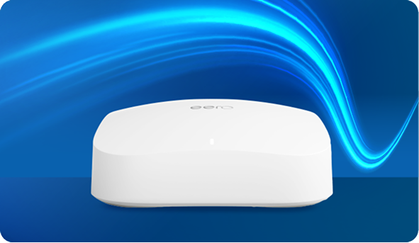 Side view of eero modem on blue background