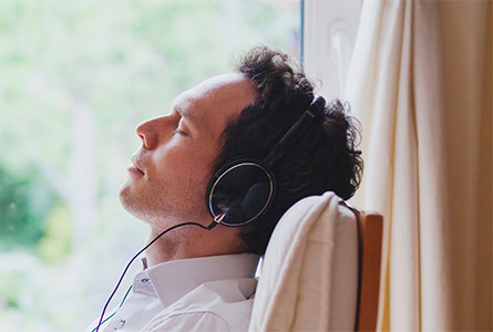 man with headphones on