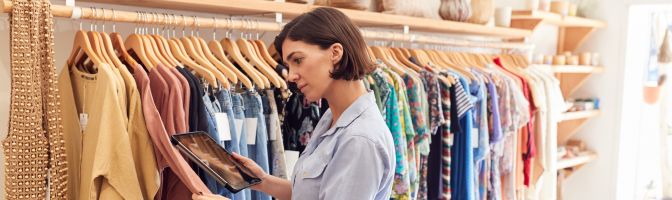 Woman shopping in retail clothing store