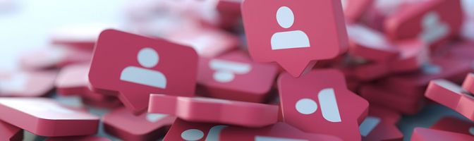 close up of a pile of foam speech bubbles with social media icons on them