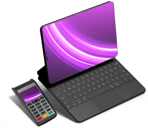 Laptop and Point of Purchase card scanner with Sparklight branded purple screens